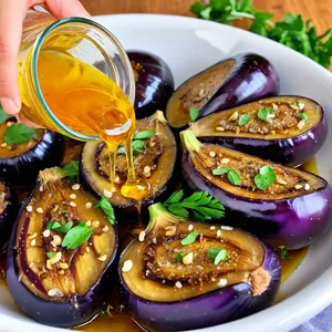 Рецепт Баклажаны гриль с соусом из козьего сыра и меда - Маринование баклажанов