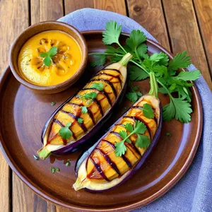 Рецепт Баклажаны гриль с соусом из маракуйи и кинзой - Подача блюда