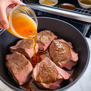 Рецепт Баранина с медово-имбирным маринадом и жареными кабачками - Маринование баранины