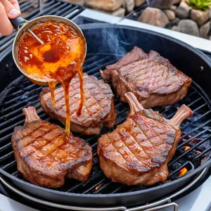 Рецепт Баранина с медово-имбирным маринадом и жареными кабачками - Приготовление баранины