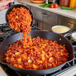 Рецепт Борщ с беконом и сливками - Обжарка бекона и овощей