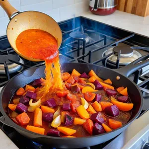 Рецепт Борщ с черносливом и говядиной - Пассеровка овощей