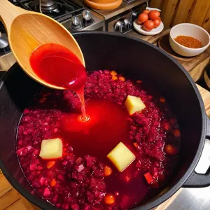 Рецепт Борщ с индейкой и черной смородиной - Добавление овощей