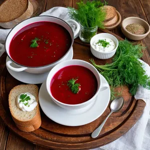 Рецепт Борщ с копченой говядиной и вишней - Подача