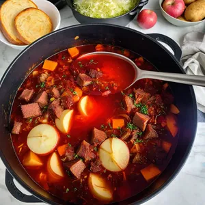 Рецепт Борщ с копченой грудинкой и яблоком - Сборка борща