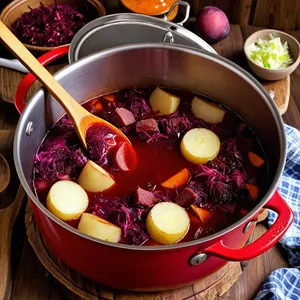 Рецепт Борщ с копченой кониной и сливой - Сборка борща