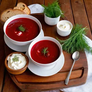 Рецепт Борщ с копченой курицей и черносливом - Подача