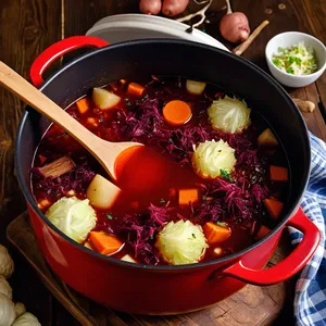 Рецепт Борщ с копченой олениной и брусникой - Сборка борща