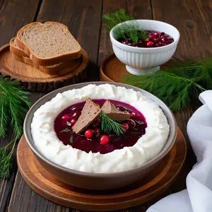Рецепт Борщ с копченой олениной и брусникой - Подача борща