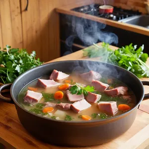 Рецепт Борщ с копченой свининой и имбирем - Подготовка мяса и бульона