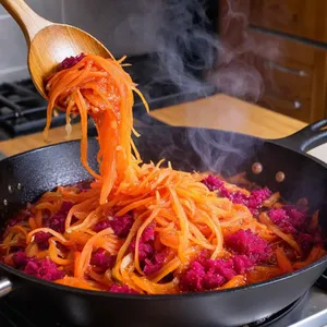 Рецепт Борщ с копченой уткой и апельсином - Обжарка овощей