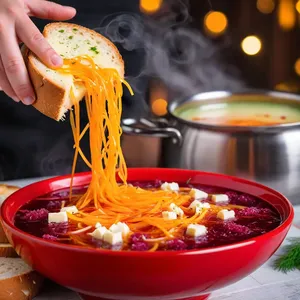 Рецепт Борщ с копченым сыром и чесноком - Добавление копченого сыра и чеснока