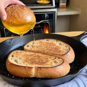 Рецепт Брускетты с грушей и горгонзолой - Обжарка хлеба