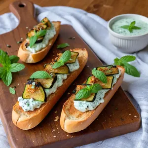 Рецепт Брускетты с кабачками и мятным йогуртом - Сборка брускетт