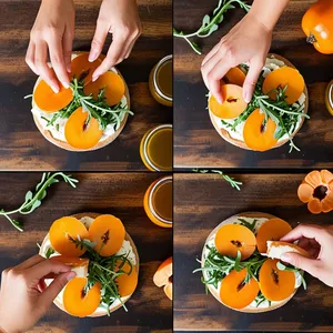 Рецепт Брускетты с хурмой и козьим сыром - Сборка брускетт
