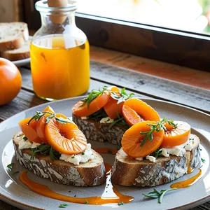 Рецепт Брускетты с хурмой и козьим сыром - Подача