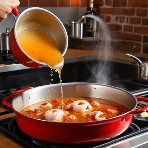 Рецепт Буйабес с кальмарами и розмарином - Добавление вина и бульона