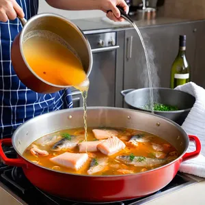 Рецепт Буйабес с крабом и кинзой - Добавление бульона и вина