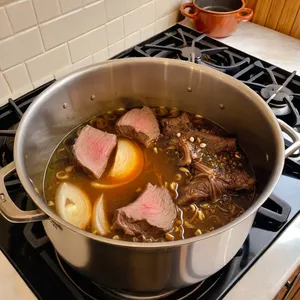 Рецепт Бульон для фо с чесноком и перцем - Приготовление бульона
