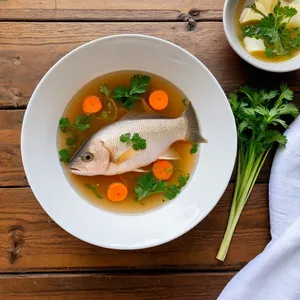 Рецепт Бульон из карася с можжевельником и сельдереем - Подача бульона