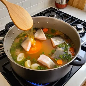 Рецепт Бульон из судака с можжевельником и мятой - Приготовление бульона