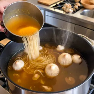 Рецепт Бульон с грибами эноки и кинзой - Добавление грибов
