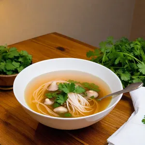 Рецепт Бульон с грибами эноки и кинзой - Подача