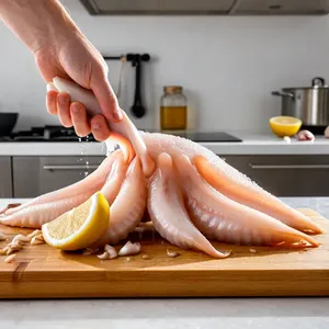 Рецепт Бульон с кальмаром и имбирным соусом - Подготовка кальмара