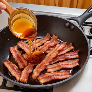 Рецепт Бургер с говядиной, беконом и сыром дор блю под кленовым сиропом - Обжаривание бекона