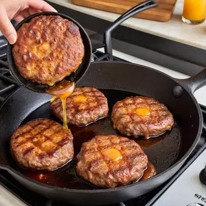 Рецепт Бургер с говядиной, брусничным соусом и сыром камамбер - Обжарка котлет
