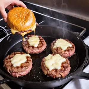 Рецепт Бургер с говядиной, грушей и сыром бри - Обжаривание котлет
