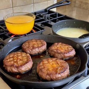 Рецепт Бургер с говядиной, инжирным джемом и козьим сыром - Обжарка котлет