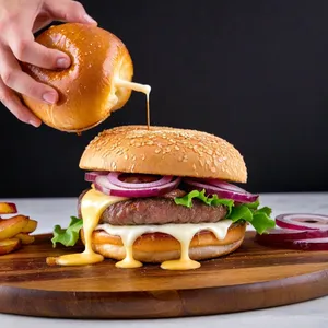 Рецепт Бургер с говядиной, карамелизированными яблоками и сыром камамбер - Сборка бургера