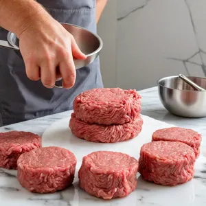 Рецепт Бургер с говядиной, копченой грушей и сыром бри - Формирование котлет