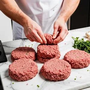 Рецепт Бургер с говядиной, печеным перцем и соусом песто - Формирование котлет