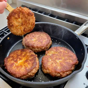 Рецепт Бургер с говядиной, печеным перцем и сыром моцарелла - Жарка котлет