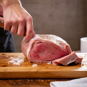 Рецепт Буженина с мёдом и копчёным сыром в ореховой корочке - Подготовка мяса