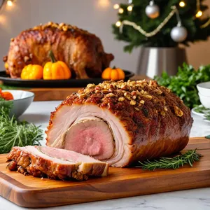Рецепт Буженина с мёдом и копчёным сыром в ореховой корочке - Подача