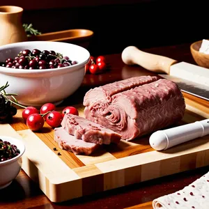 Рецепт Домашняя колбаса с брусникой и можжевельником - Подготовка мяса и ингредиентов
