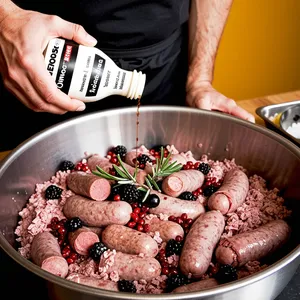Рецепт Домашняя колбаса с брусникой и можжевельником - Приготовление фарша и маринада