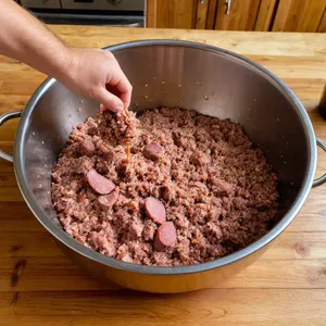 Рецепт Домашняя колбаса с инжиром и мускатным орехом - Приготовление фарша