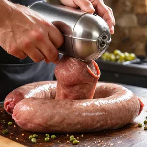 Рецепт Домашняя колбаса с оливками и прованскими травами - Наполнение колбасной оболочки