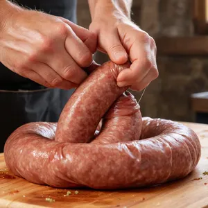 Рецепт Домашняя колбаса с оливками и прованскими травами - Формирование и прокалывание колбас