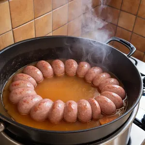 Рецепт Домашняя колбаса с оливками и прованскими травами - Варка колбасы