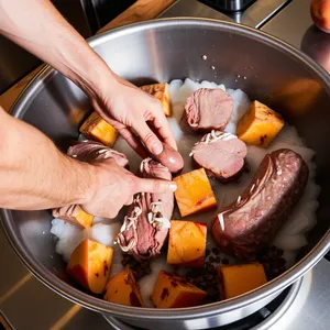 Рецепт Домашняя колбаса с персиком и бадьяном - Приготовление фарша