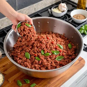 Рецепт Домашняя колбаса с вялеными томатами и базиликом - Приготовление фарша