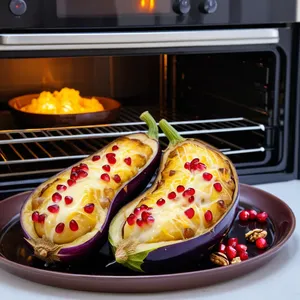 Рецепт Фаршированные баклажаны с грецкими орехами и гранатом - Запекание