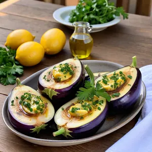 Рецепт Фаршированные баклажаны с хумусом и кедровыми орешками - Подача блюда