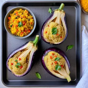 Рецепт Фаршированные баклажаны с кускусом и гранатовой заправкой - Фаршировка баклажанов