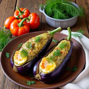 Рецепт Фаршированные баклажаны с творогом и чесноком - Подача